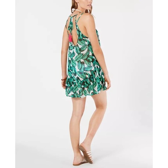 Miken EMERALD LEAFY Printed Ruffle-Hem Swim Cover-Up Dress Large NWT - Picture 2 of 2